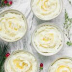 Single serving bowls of Roasted Garlic Mashed Potatoes