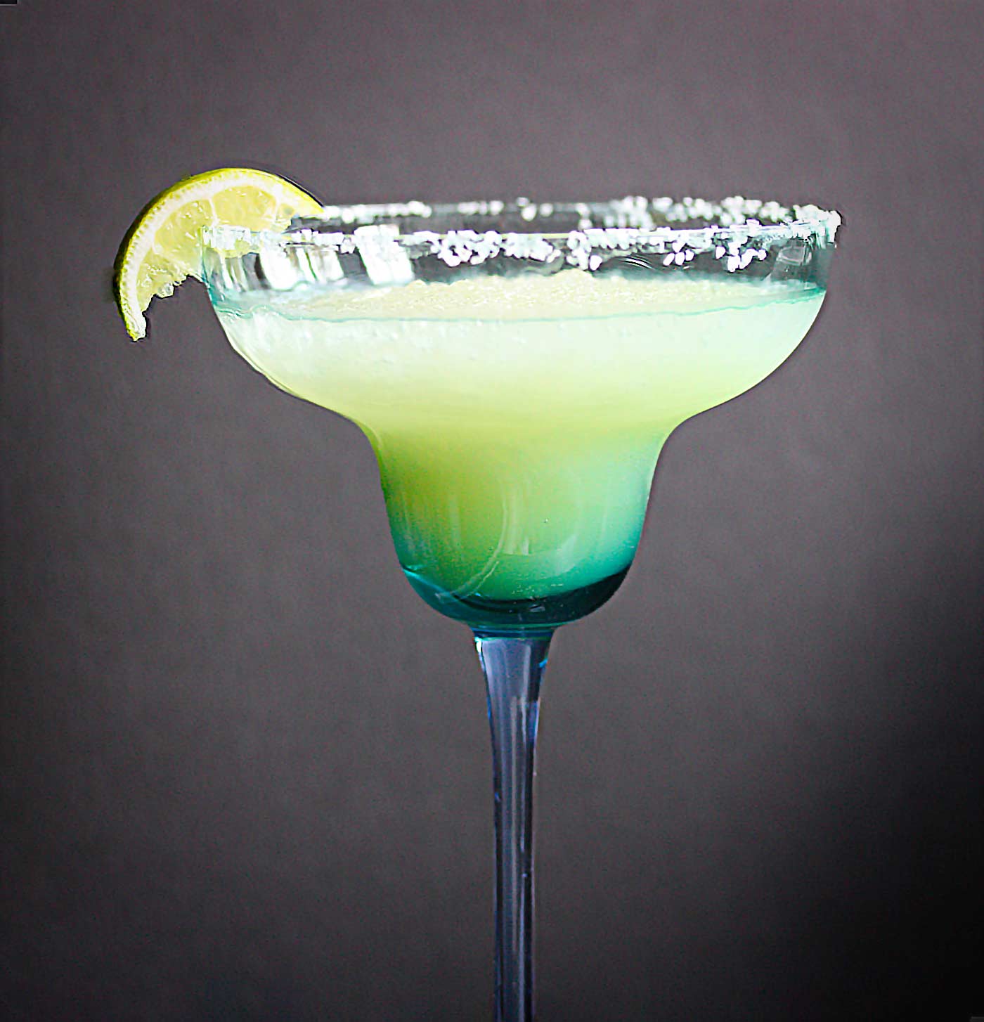 New Year's Margarita in a beautiful blue and green margarita glass