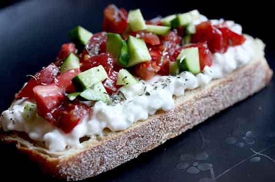 Cottage Cheese on Toast with diced vegetables