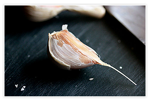 Close-up of one clove of garlic.
