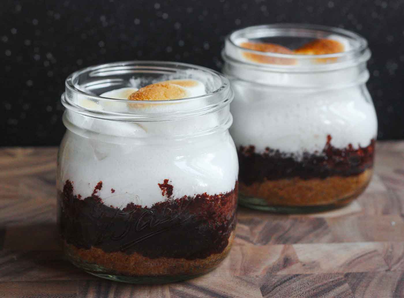 Two s'mores in a jar.