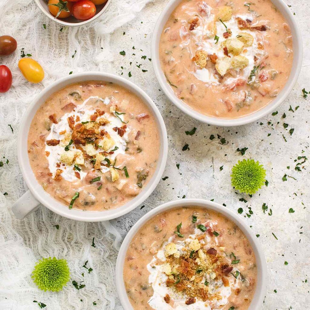 Three bowls of BLT Soup