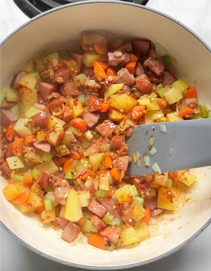 The base of the soup cooked and ready to proceed.