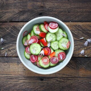Cucumber Radish Salad with Chive Flowers