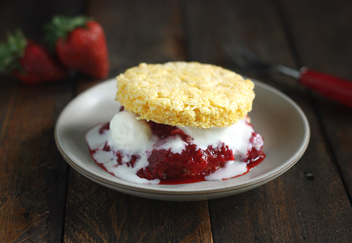 Strawberry Rhubarb Ginger Compote with Polenta Shortcakes