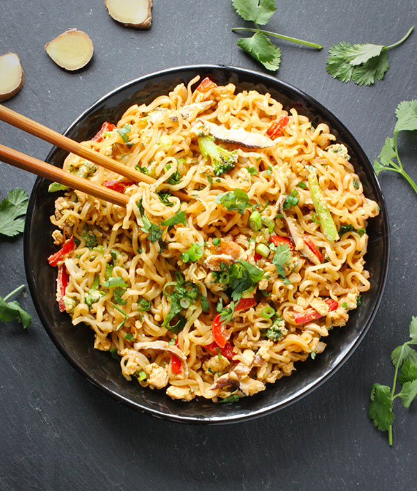 Ramen Noodle Stir Fry in a bowl with chopsticks