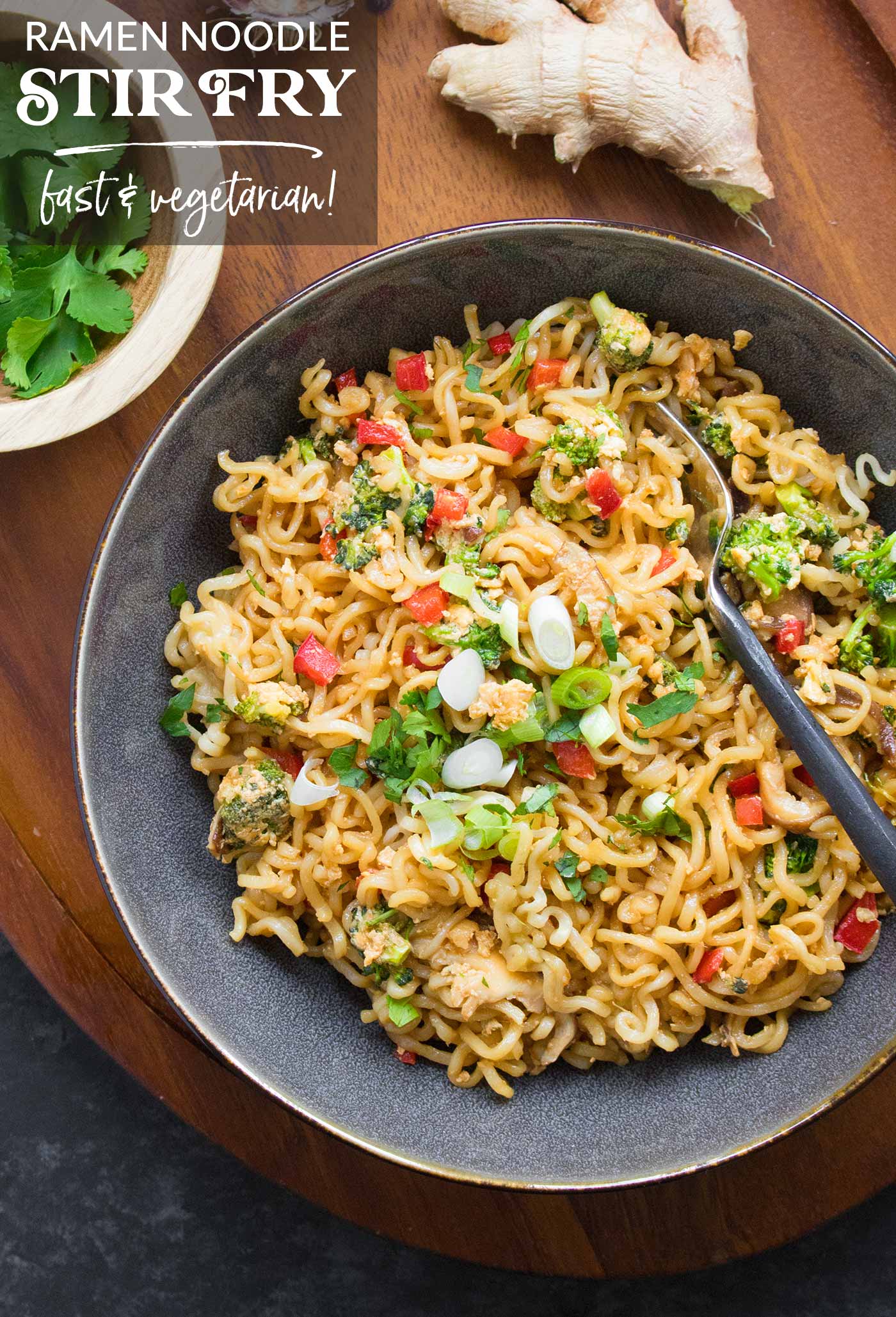 A bowl of ramen noodle stir fry