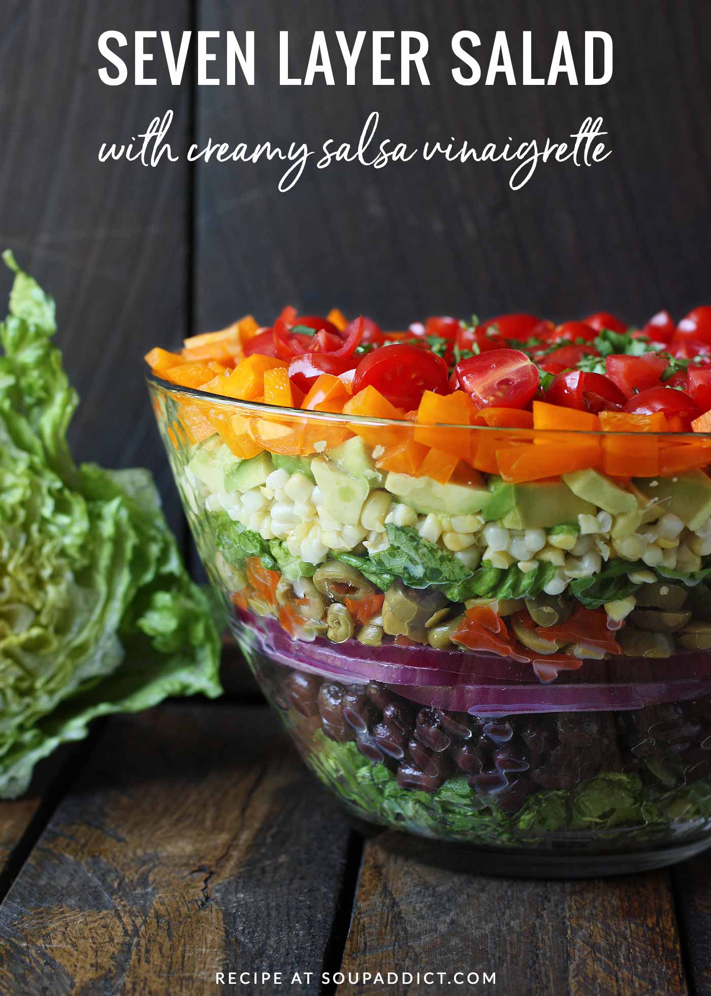 Seven Layer Salad Pinterest Pin - Recipe at SoupAddict.com