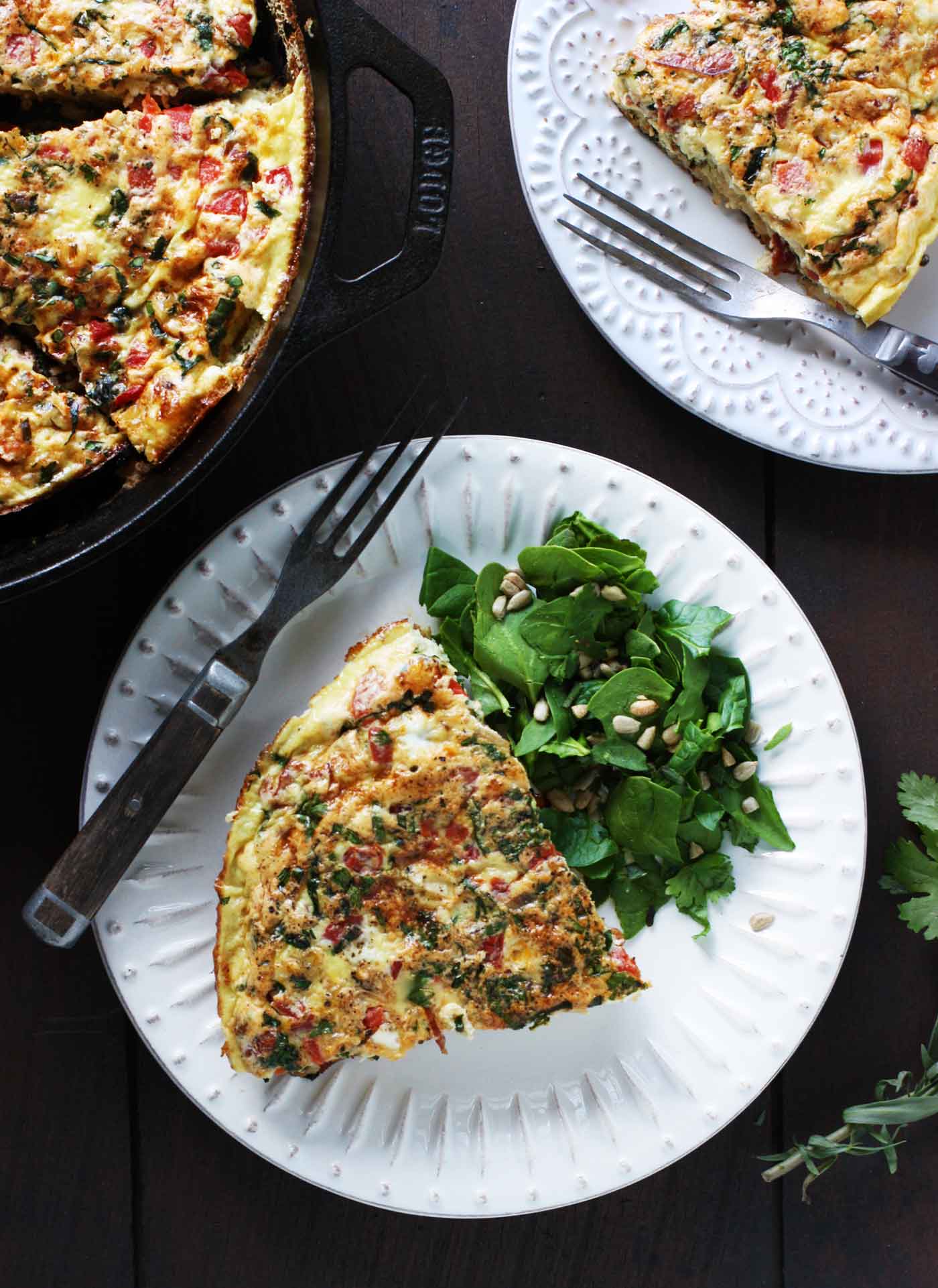 Slices of BLT Frittata on plates.