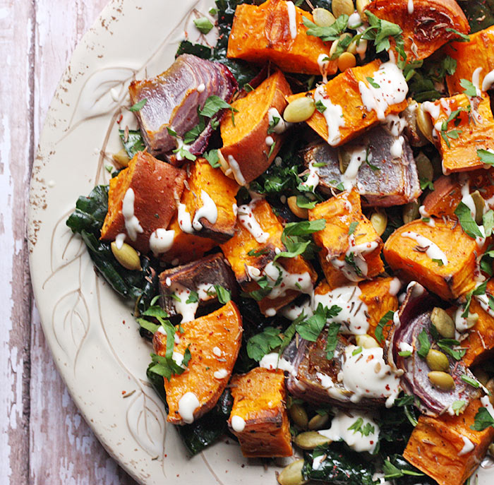 Roasted Sweet Potatoes with Tahini Drizzle | SoupAddict.com