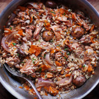 Autumn Chicken and Wild Rice Skillet with Kabocha Ribbons | SoupAddict.com