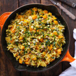 Orzo and Butternut Squash Skillet with Kale and Blue Cheese