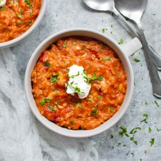 Turkey Pumpkin Chili in a soup mug