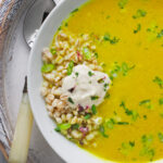 Lemongrass Curry Soup in a white bowl.