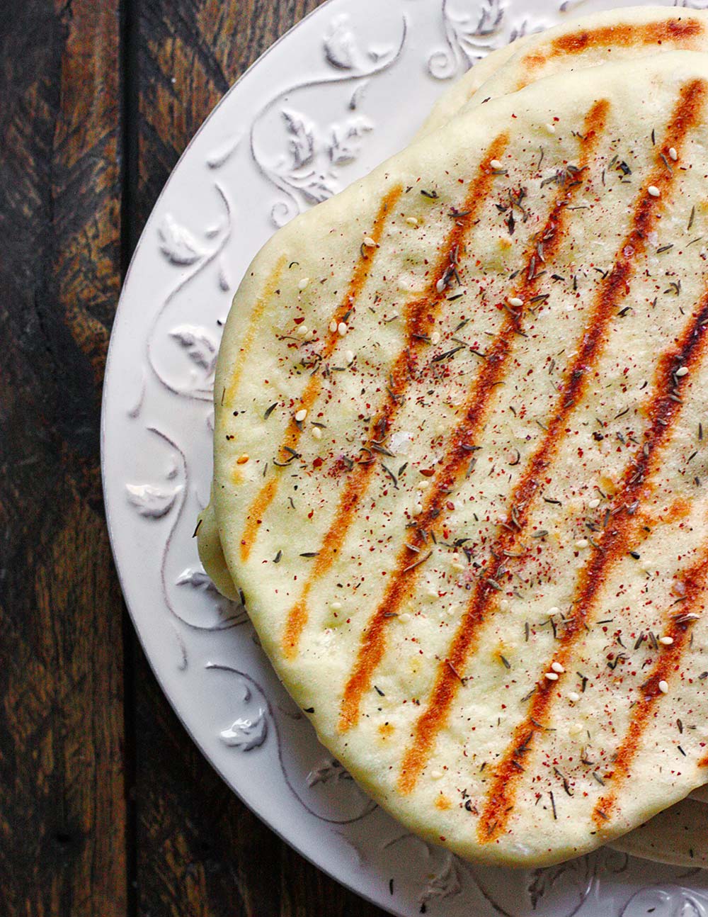 Grilled flatbread on plate