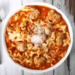 Ricotta Meatball Soup in a white bowl.