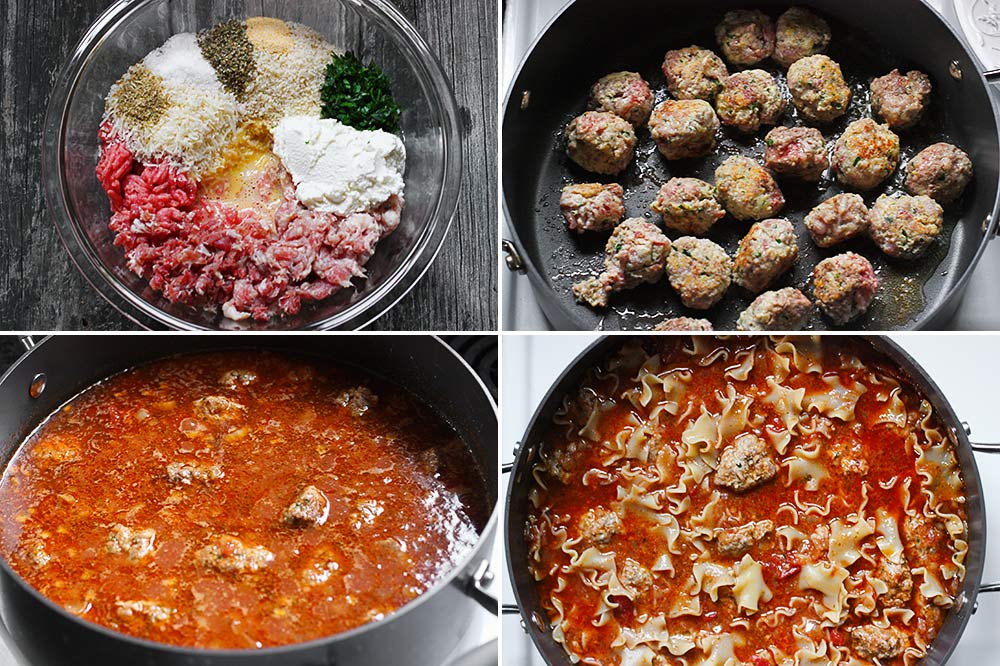 Collage of photos showing the steps in how to make the souop.