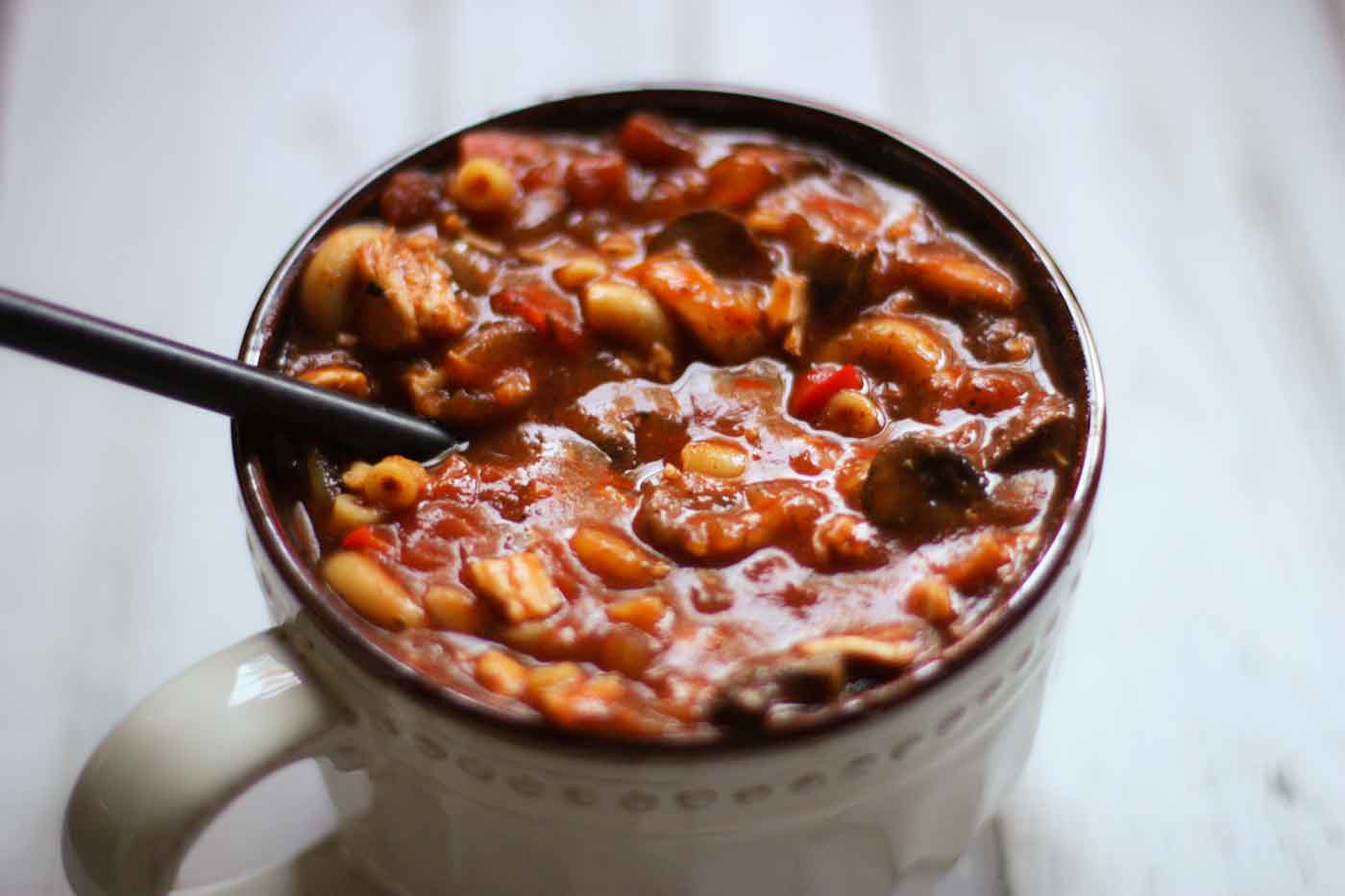 Close-up of a bowl of the soup.