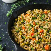 Rice Medley with peas, carrots, and chimichurri sauce | SoupAddict.com
