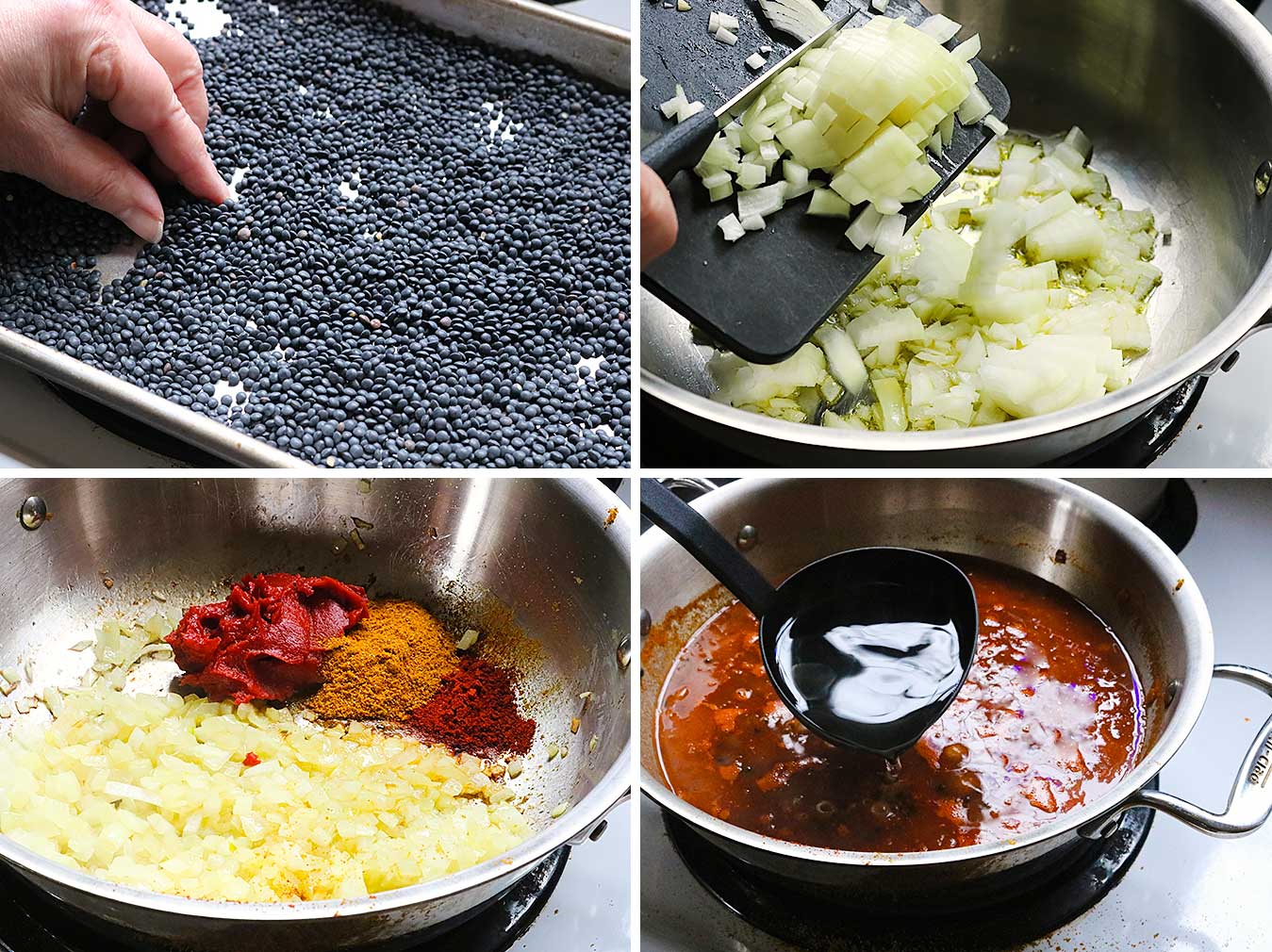 Photo collage showing the steps for making the stew.