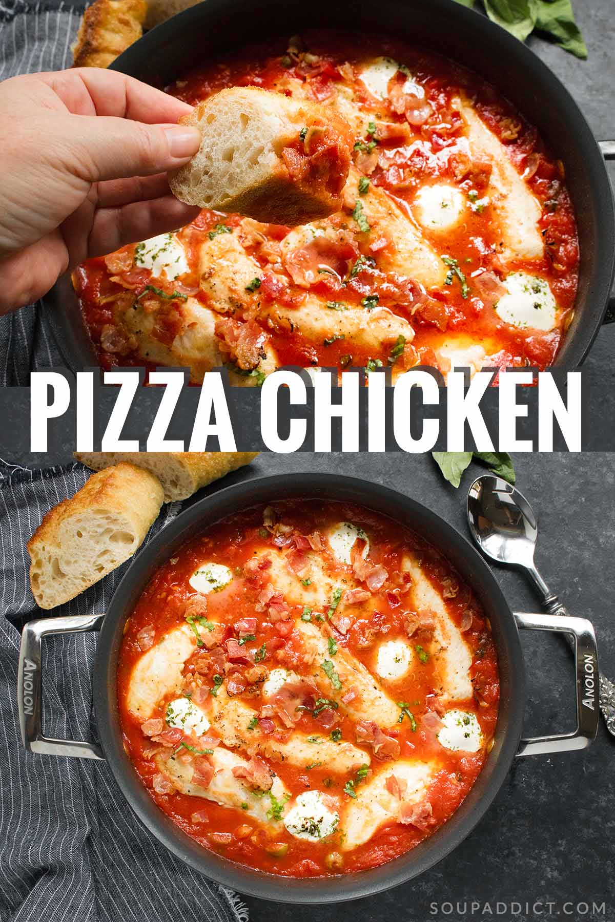 Pizza Chicken - Recipe at SoupAddict.com | #pizza #chicken #oneskilletmeal