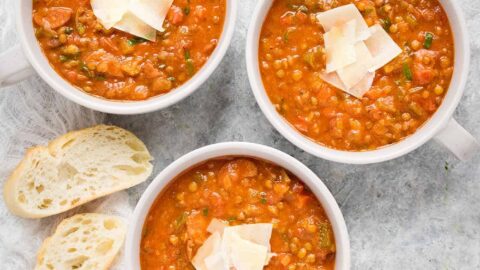 Three bowls of Creole Lentil Soup