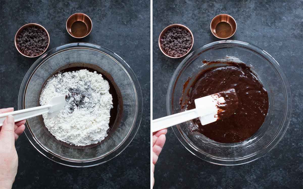 Making the chocolate glaze for vegan brownies.
