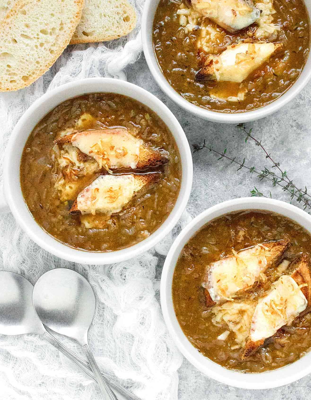 Guinness Onion Soup with Irish Cheddar Toast Points