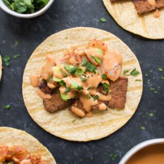 Kimchi Tacos with Gochujang Aioli