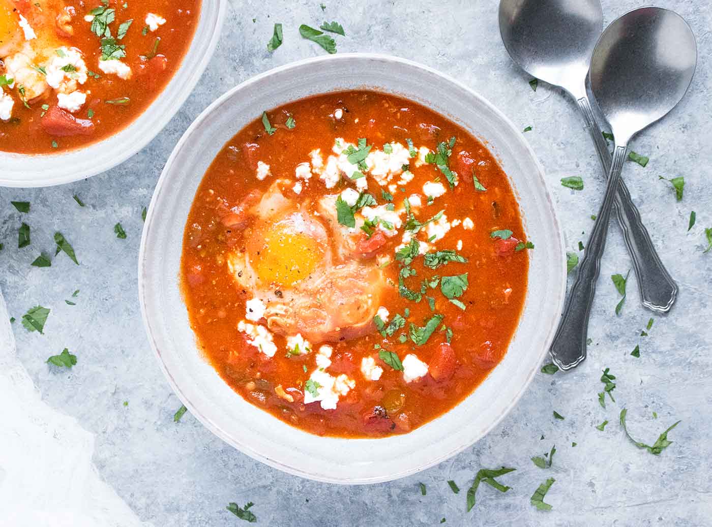 Bowl of Shakshuka Soup with an egg on top