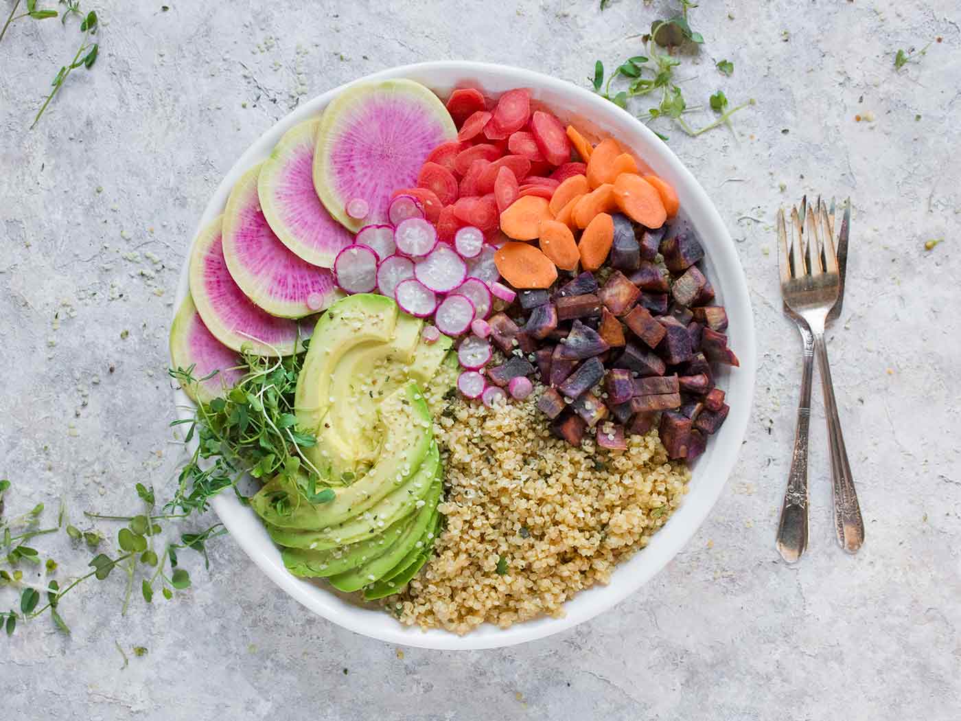Buddha Bowl loaded with spring veggies and quinoa