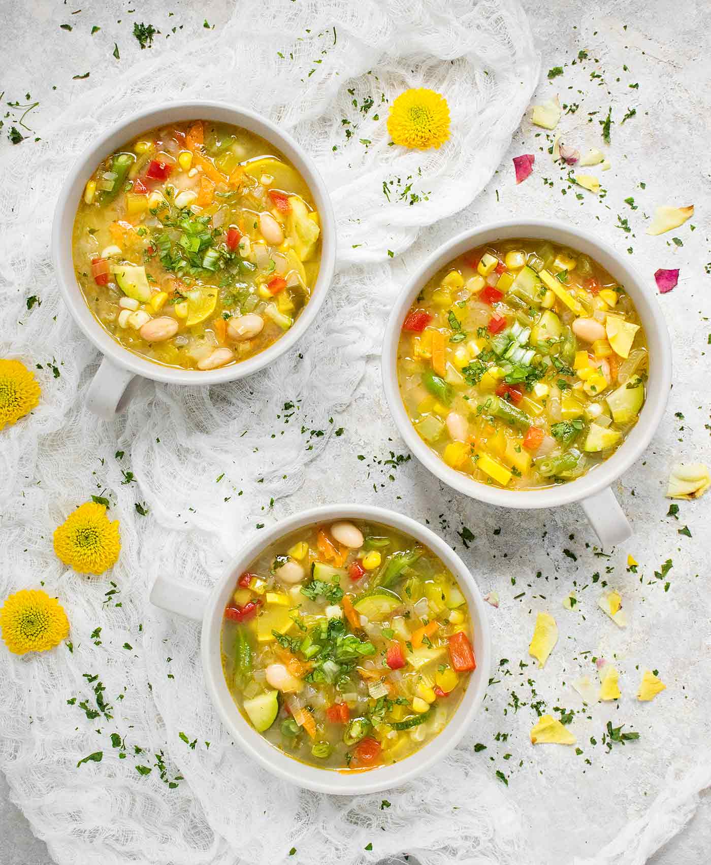 Three bowls of Summer Minestrone