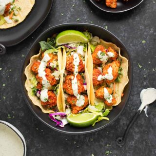 Sweet & Spicy Sriracha Cauliflower Tacos with Ranch Dressing