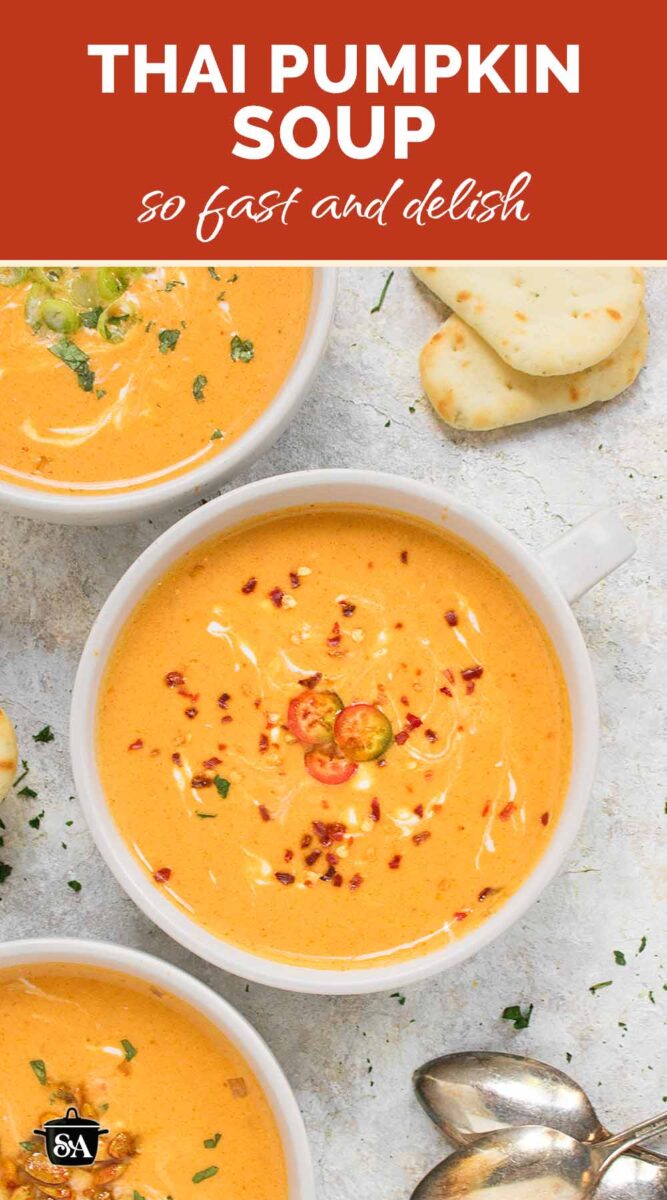 Pinterest pin image for Thai Pumpkin Soup.