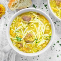 A bowl of Chicken Meatball Noodle Soup