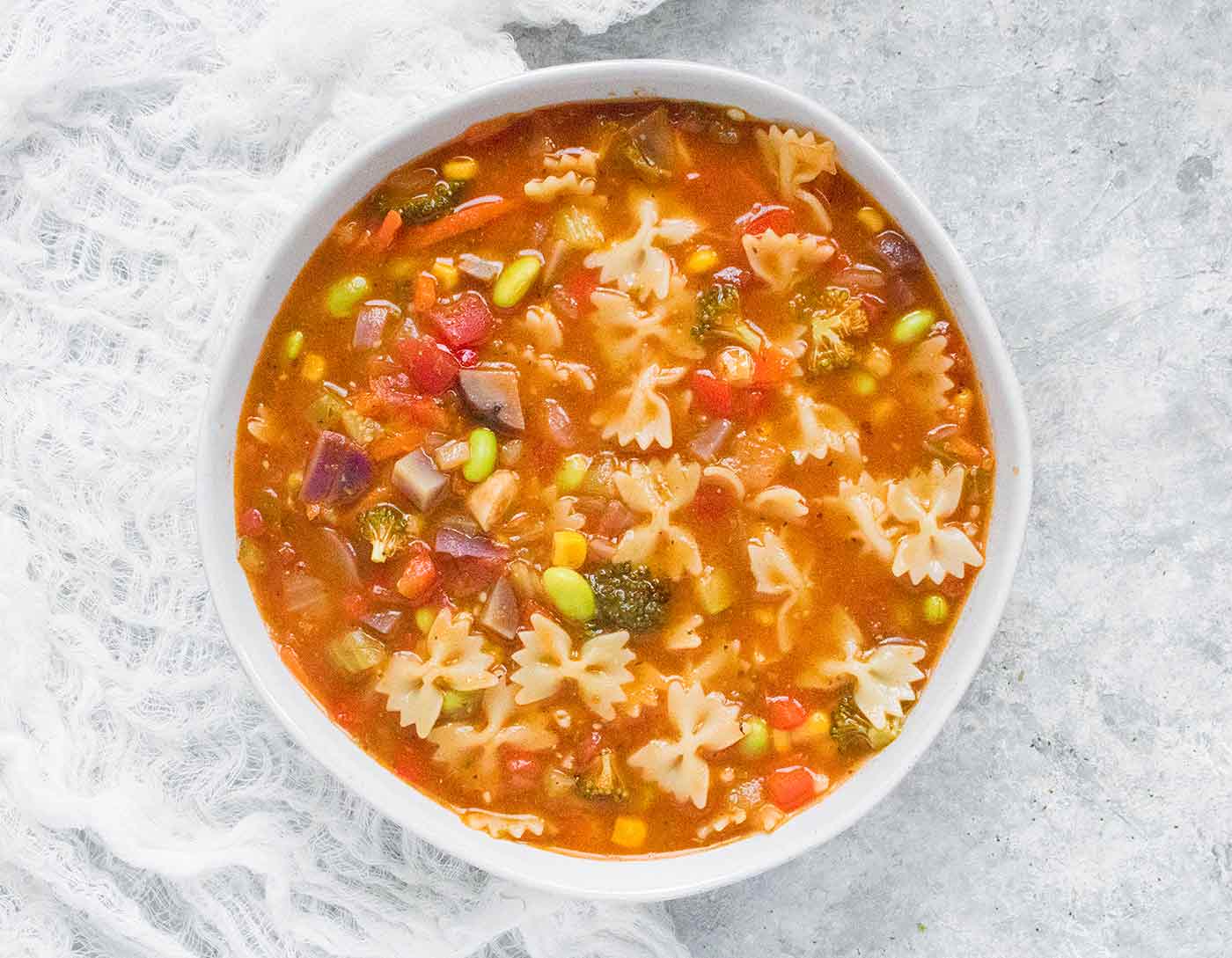 Bowtie Vegetable Soup with Pesto - SoupAddict