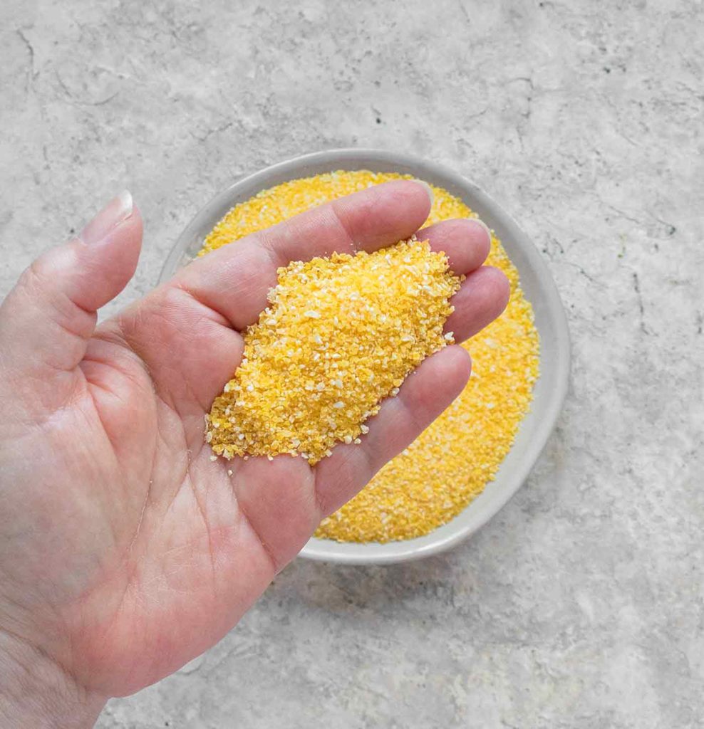 Close-up of a handful of cornmeal