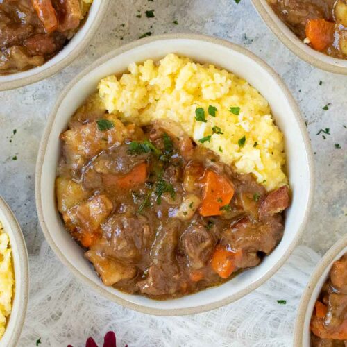 Dijon Beef Stew with Cheesy Grits