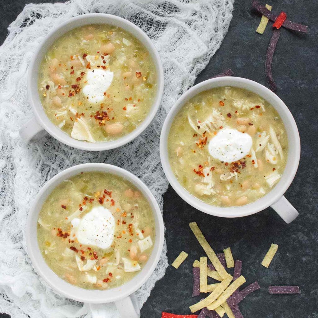 Three bowls of chicken chili