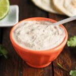 Close up of a bowl of Wickedly Good Fish Taco Sauce.
