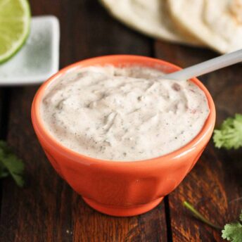 Close up of a bowl of Wickedly Good Fish Taco Sauce.