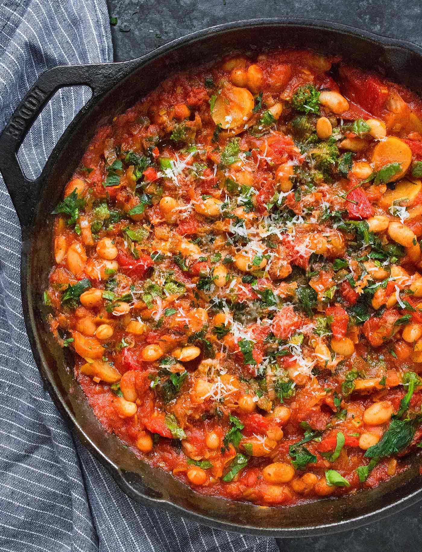 Close-up of Mediterranean White Bean Skillet