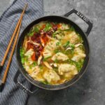 Potsticker Soup in a Dutch oven.