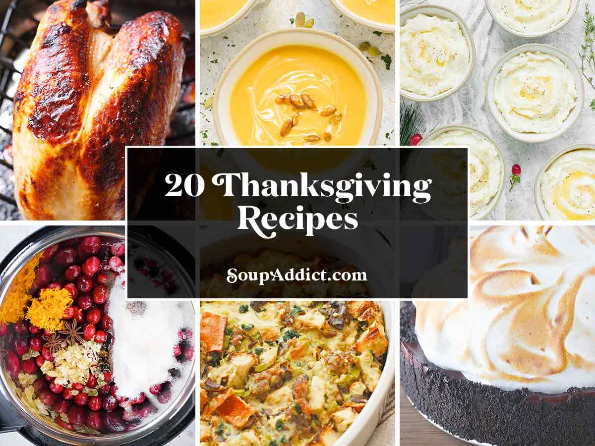 Collage of Thanksgiving recipes photos.