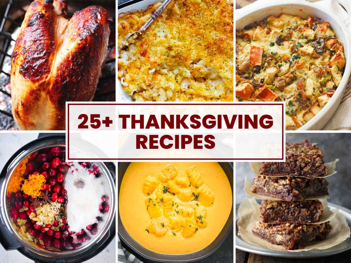 Photo collage of 6 Thanksgiving recipes.