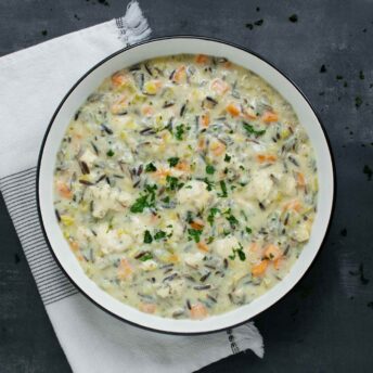 Creamy Chicken Wild Rice Soup in a bowl.