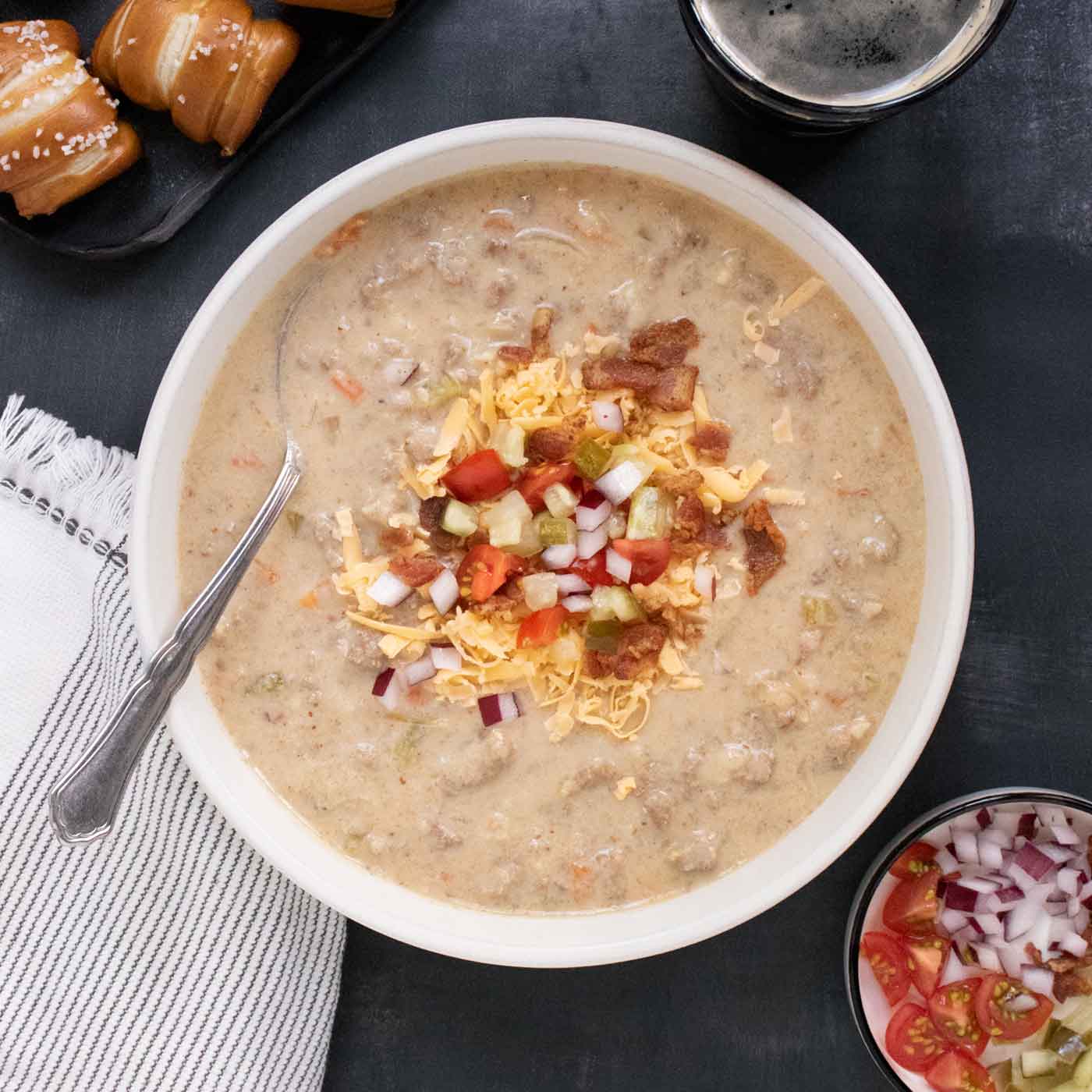 Cheeseburger Beer Soup in a bowl.