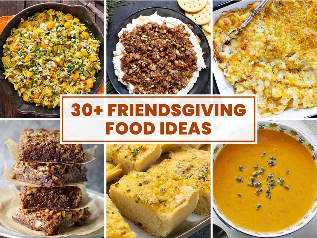Photo collage featuring Friendsgiving Food Ideas.