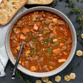 Braised Vegetable Beef Soup in a bowl.