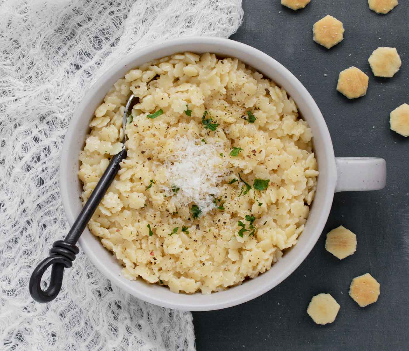 Overhead view of a bowl of Pastina for One.